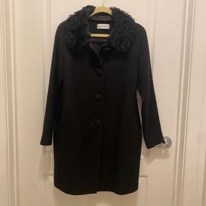 Calvin Klein Black Coat with Faux Fur Collar